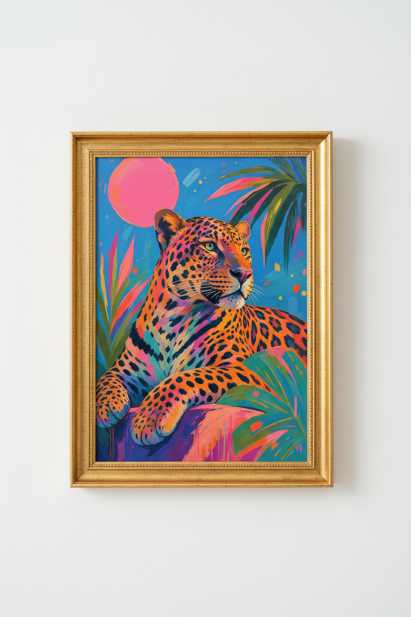 Neon Leopard Art | Tropical Colorful, Livingroom Poster