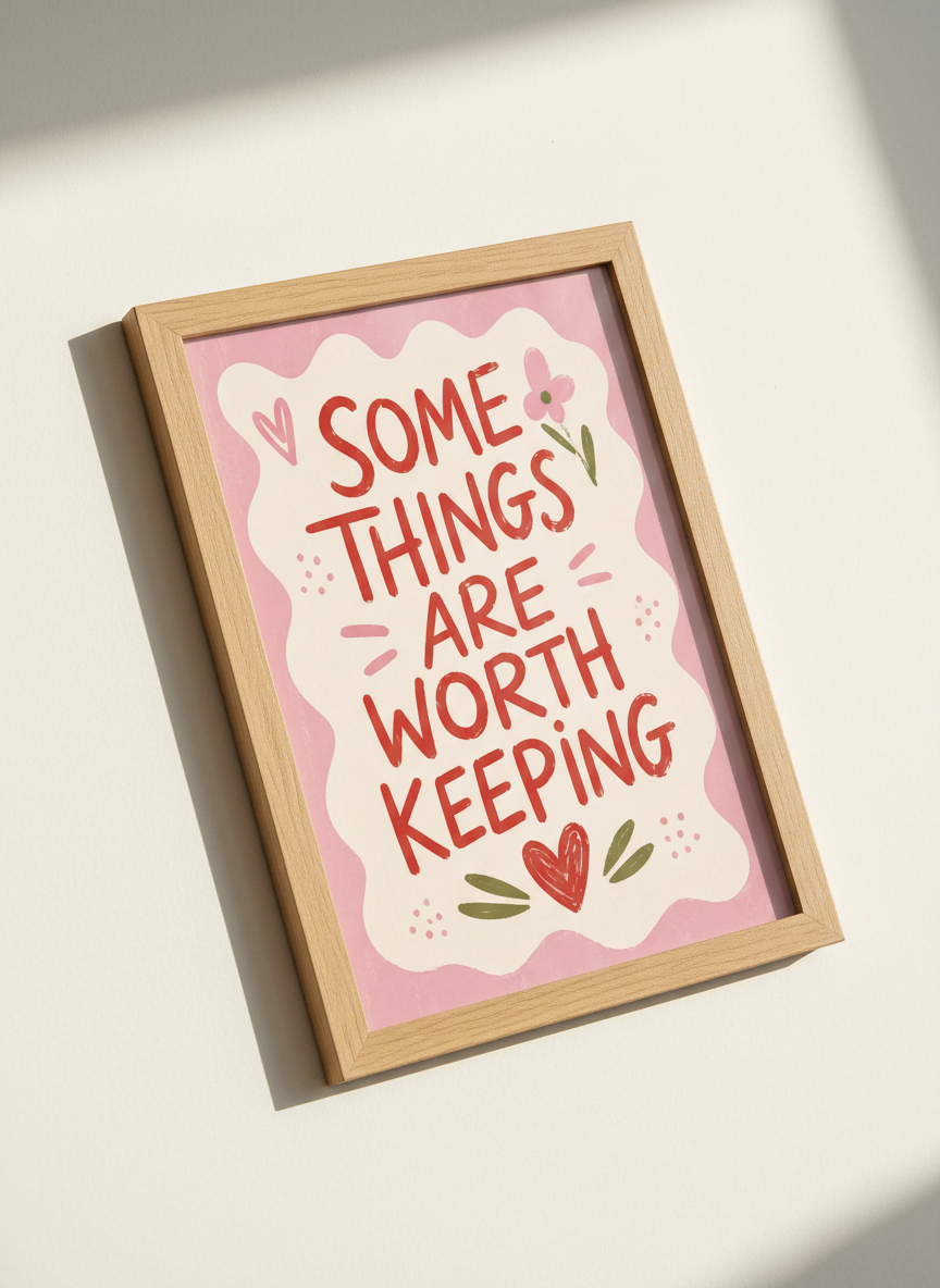 Some Things Are Worth Keeping Print | Pink Retro Typography, Heart Poster