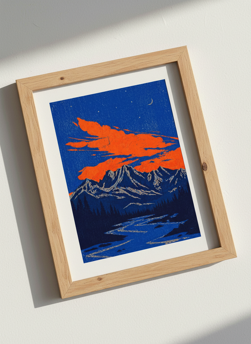 Rustic Mountains Print | Vibrant Landscape Wall Art, Indie Room Decor