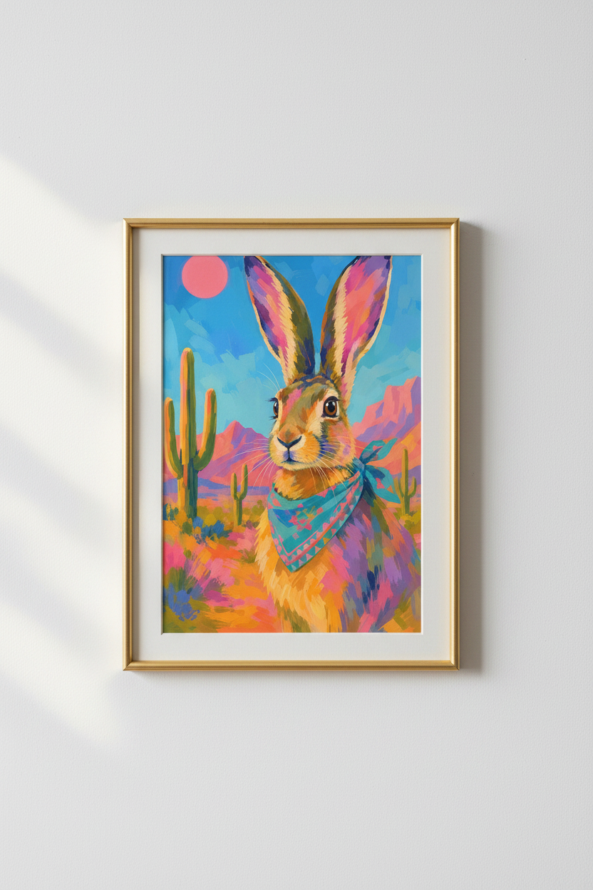 Desert Rabbit Poster | Southwestern Colorful Art, Nursery Decor