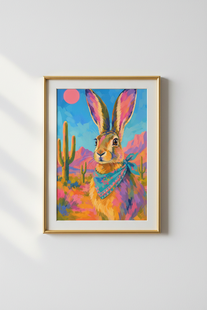 Desert Rabbit Poster | Southwestern Colorful Art, Nursery Decor