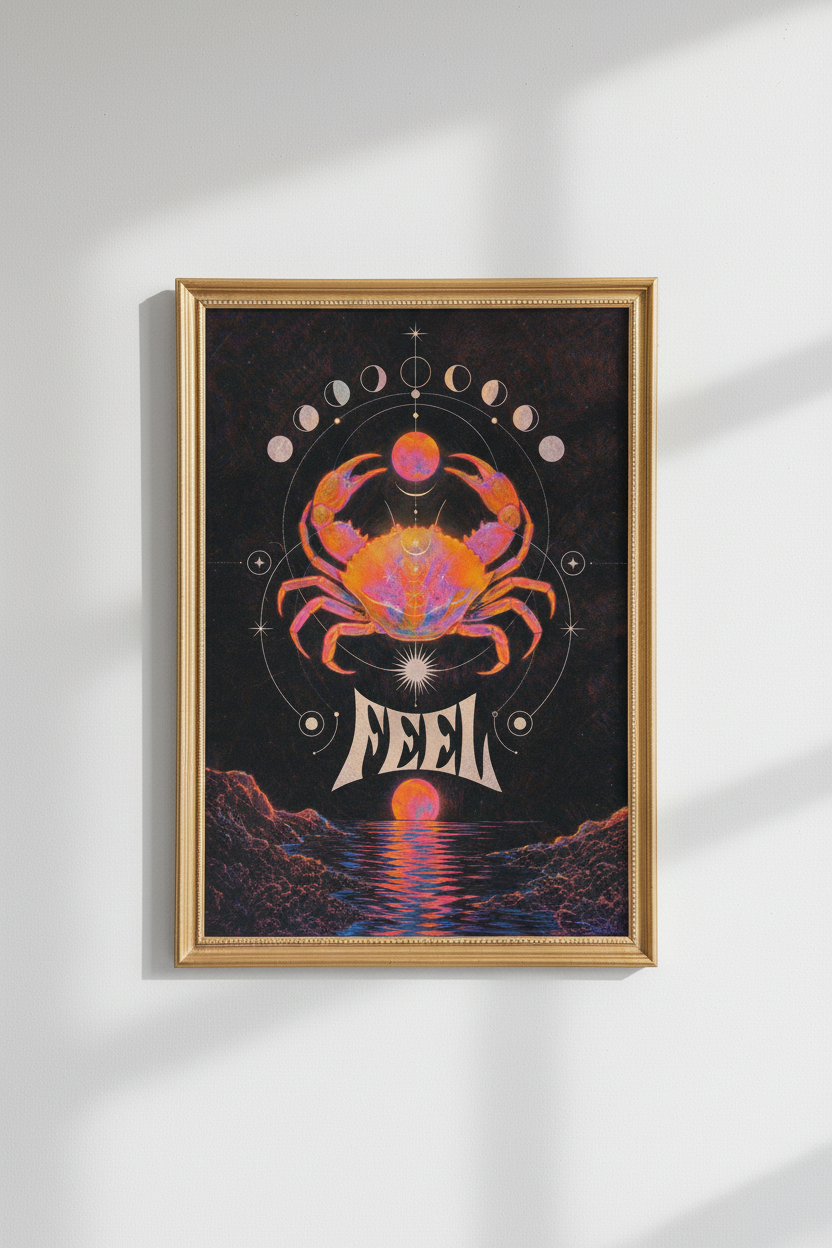 Cancer zodiac print | Neon occult crab art, bedroom decor