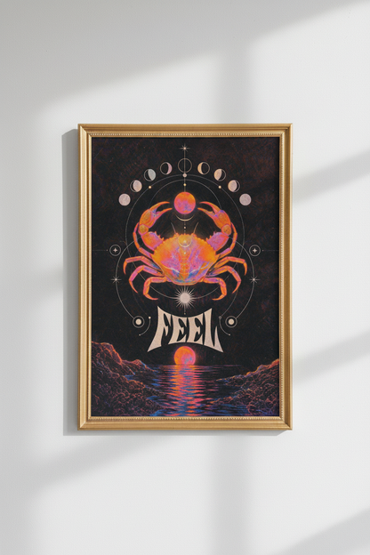 Cancer zodiac print | Neon occult crab art, bedroom decor