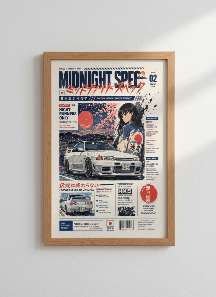 JDM Skyline R32 Art Print | Japanese Street Racing Car Poster | Anime Manga Poster