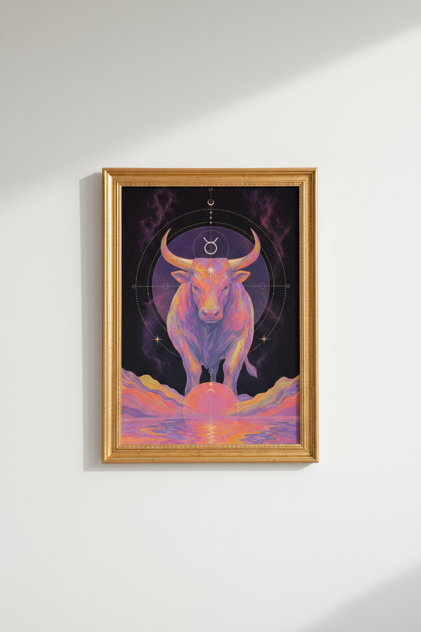 Taurus wall art | Cosmic neon boho, Bedroom decor