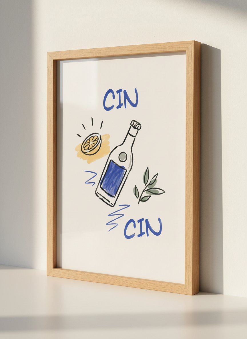 Gin Cocktail Wall Art | Kitchen Decor, Cocktail Bar Print | Trendy Drink Poster