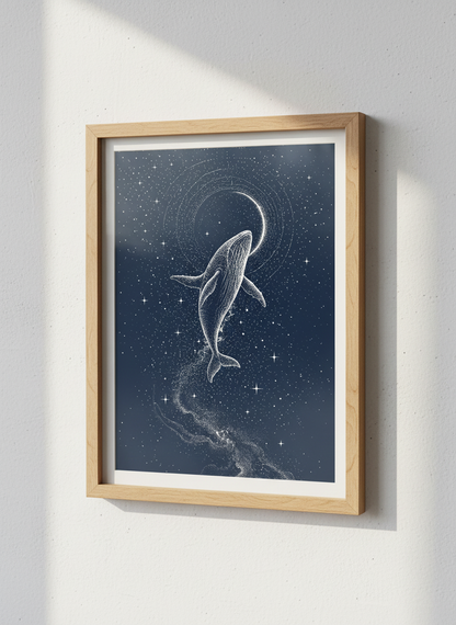 Celestial Whale Art Print | Nautical Nursery Decor | Space Ocean Poster Gift