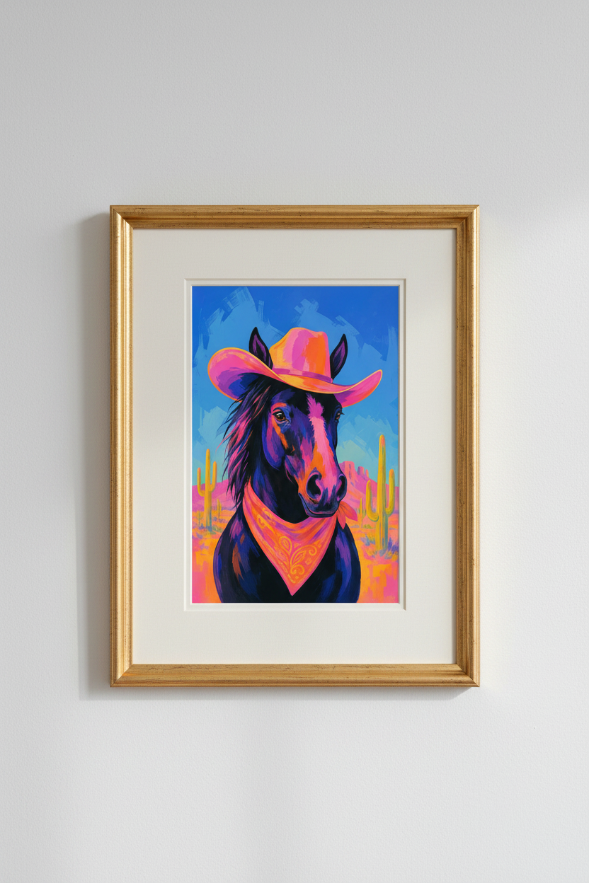 neon horse wall art | Pop Cowboy Print, Living Room Decor