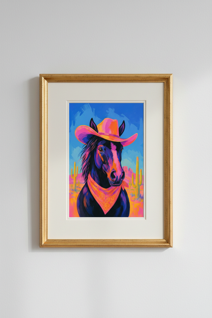 neon horse wall art | Pop Cowboy Print, Living Room Decor