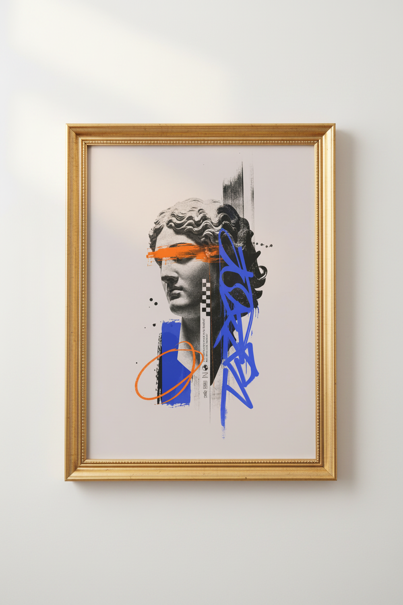 classical bust art | Modern Graffiti Indigo Orange, Living Room