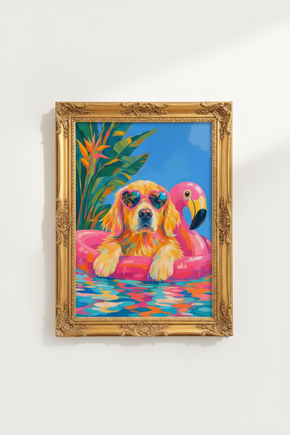 tropical dog poster | Vibrant Colorful Beach Living Decor