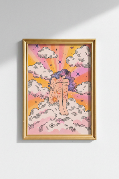 celestial wall art | Pastel Retro Sun-Moon Bedroom Decor
