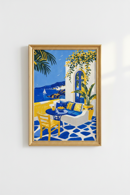 Mediterranean poster | Coastal Blue Yellow, Living Room Decor