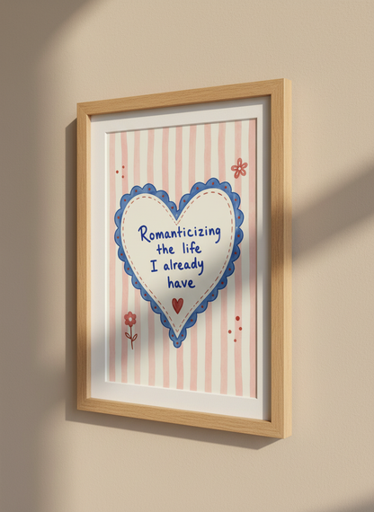Romanticizing Life Print | Pink &amp; Blue Heart Wall Art, Aesthetic Decor | Cozy Home