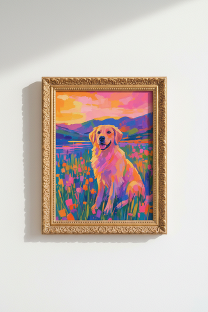 Golden Retriever Art | Vibrant Pop Art, Living Room Decor