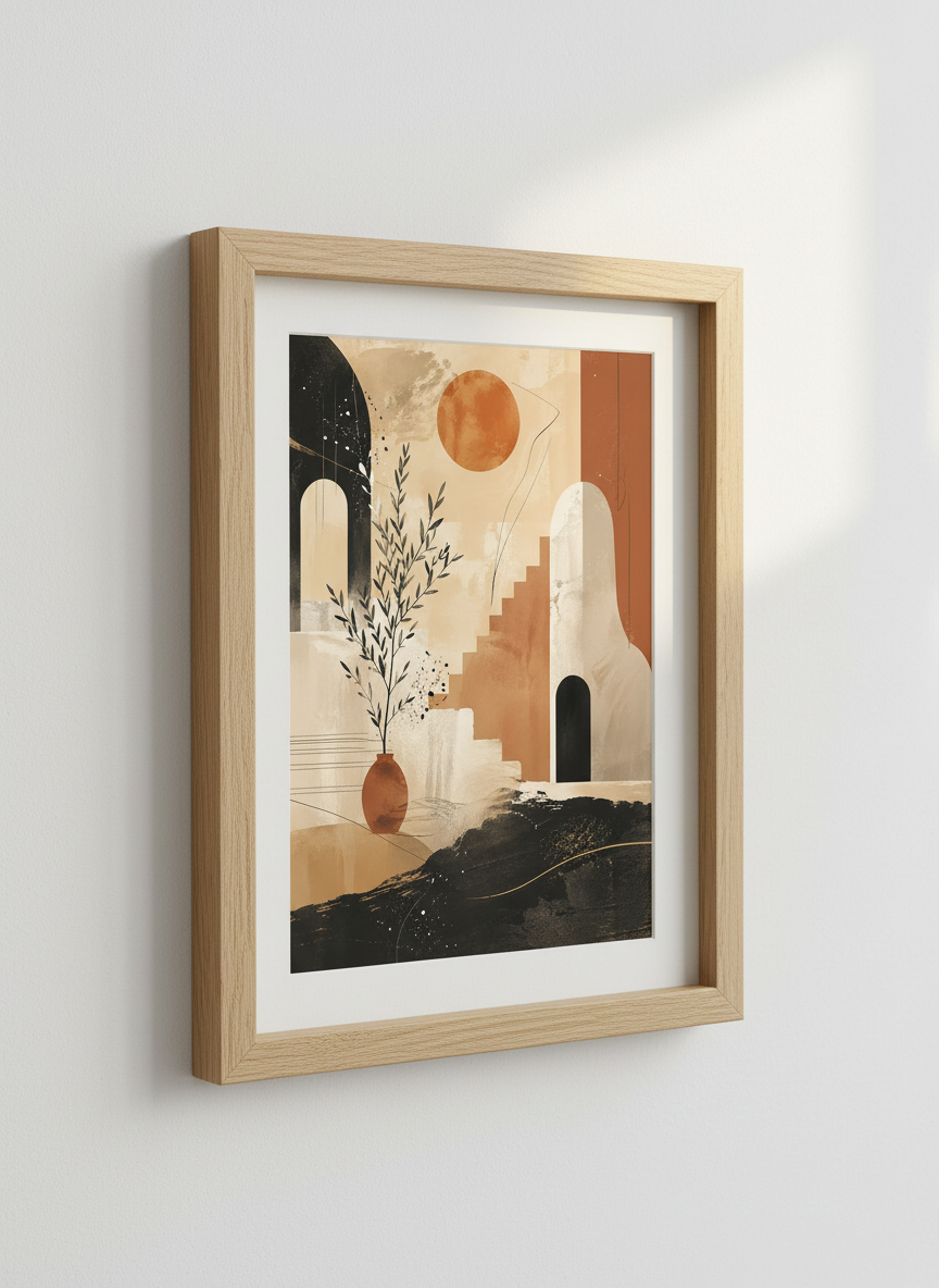 Abstract Mediterranean Architecture Wall Art | Boho Terracotta Poster, Living Room Print