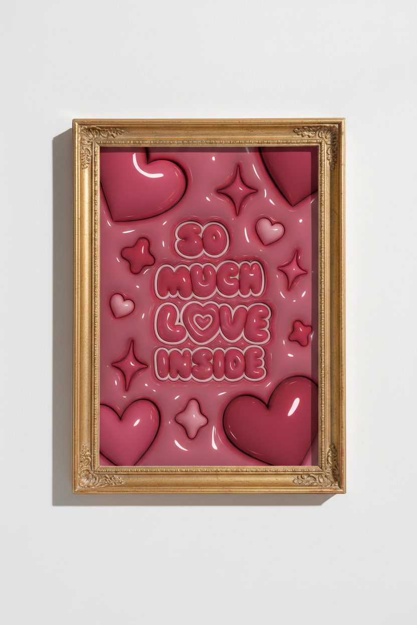 pink heart poster | glossy bubble pop, bedroom art