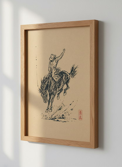 Rodeo Cowboy Horse Print | Ink Brush Western Decor | Minimalist Poster