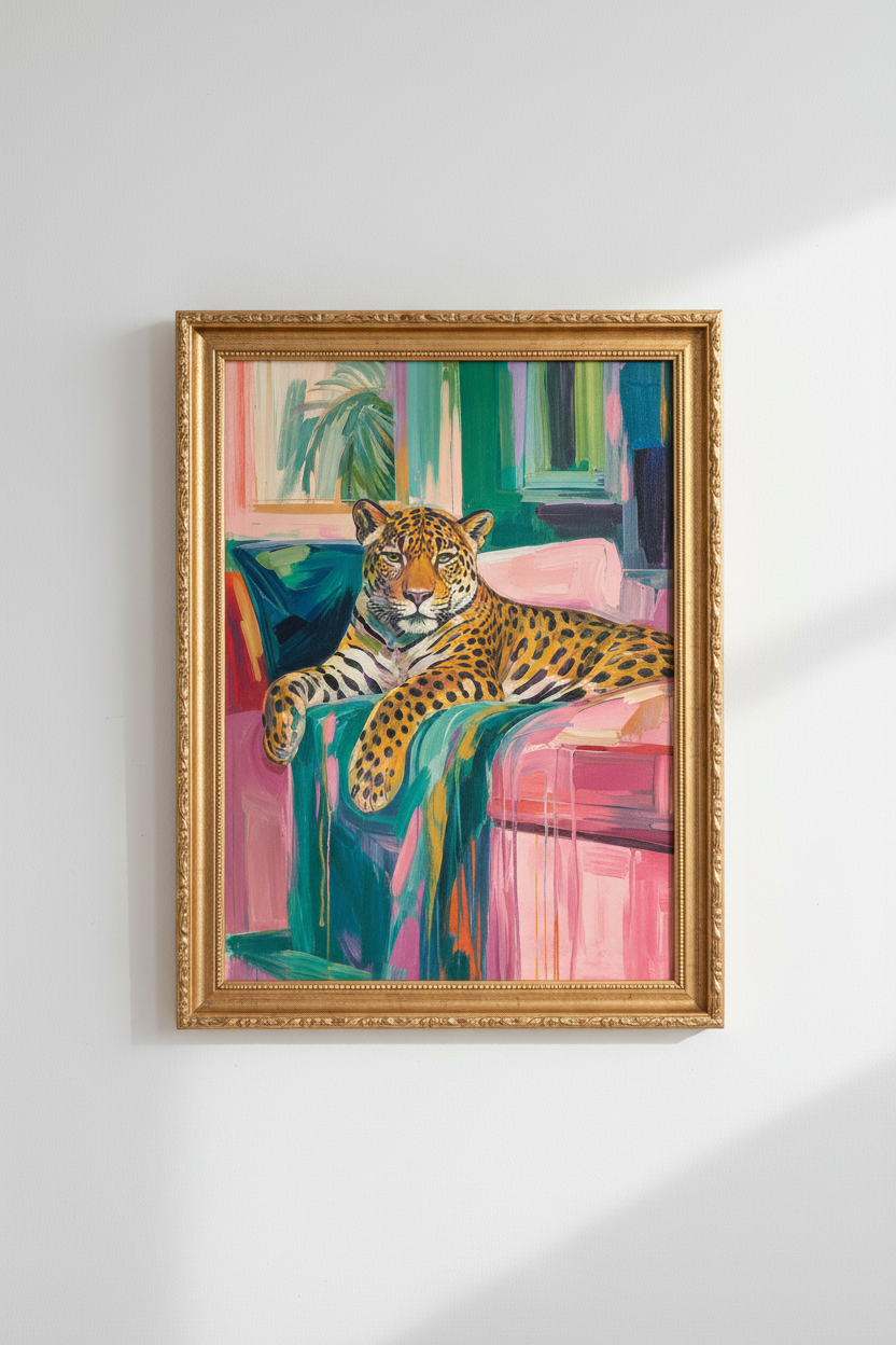 Leopard Wall Art | Colorful Abstract Tropical Living Room Decor