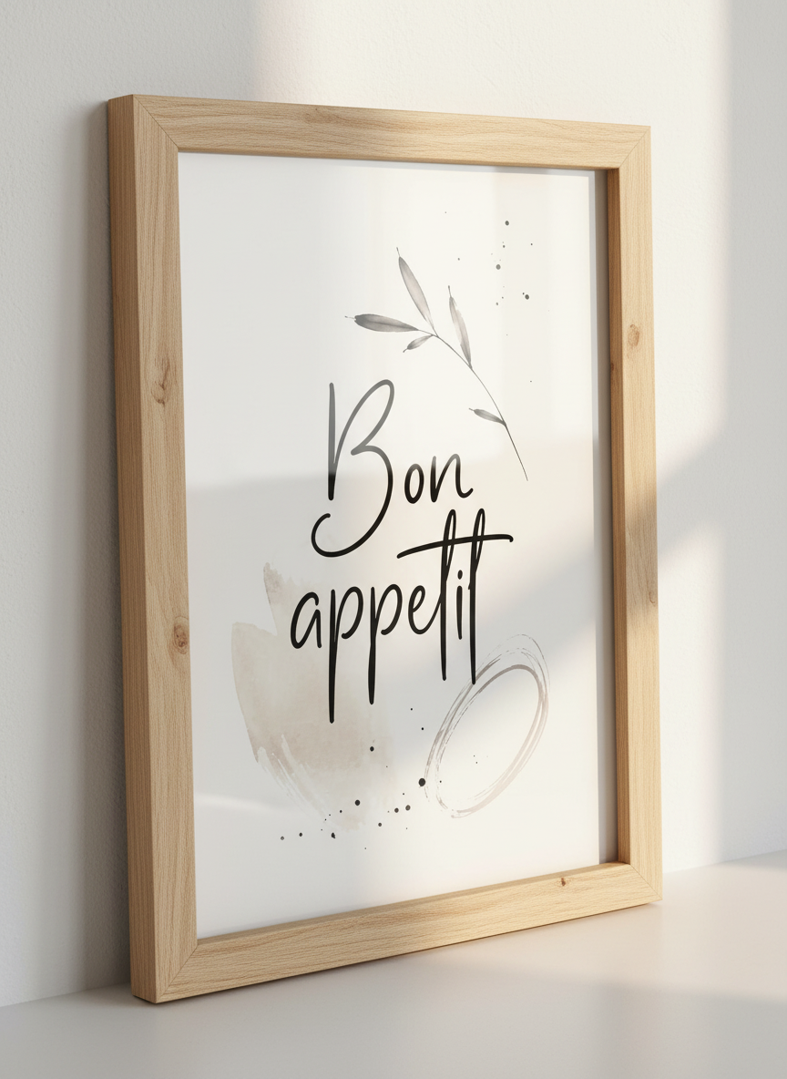 Bon Appetit Print | Kitchen Wall Decor, Dining Calligraphy Art, Neutral Foodie Gift