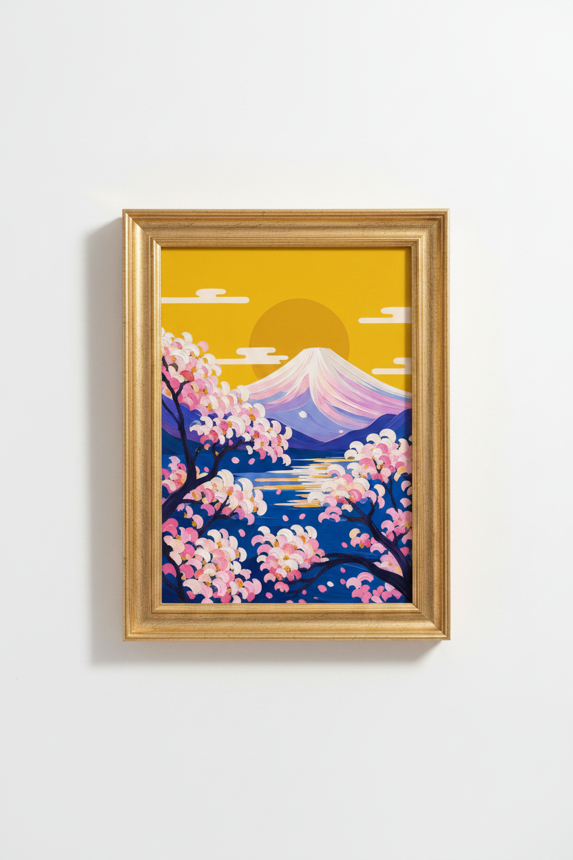 sakura wall art | Pastel Mount Fuji, Living Room Decor