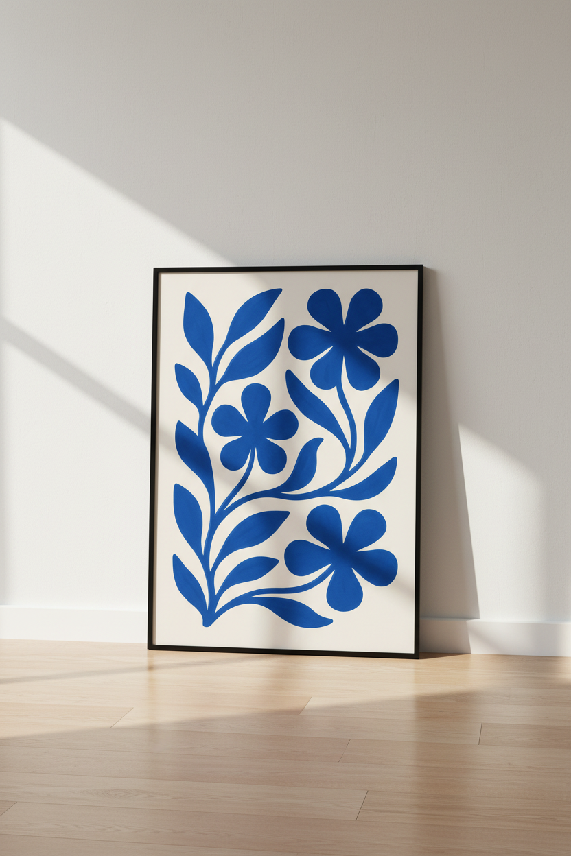 Abstract Floral Framed Wall Art Print | Boho Living Room Decor | Matisse Inspired Botanical Poster, Ready To Hang Art