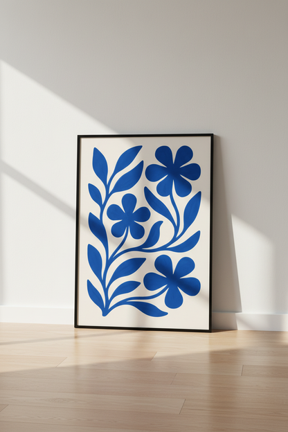 Abstract Floral Framed Wall Art Print | Boho Living Room Decor | Matisse Inspired Botanical Poster, Ready To Hang Art