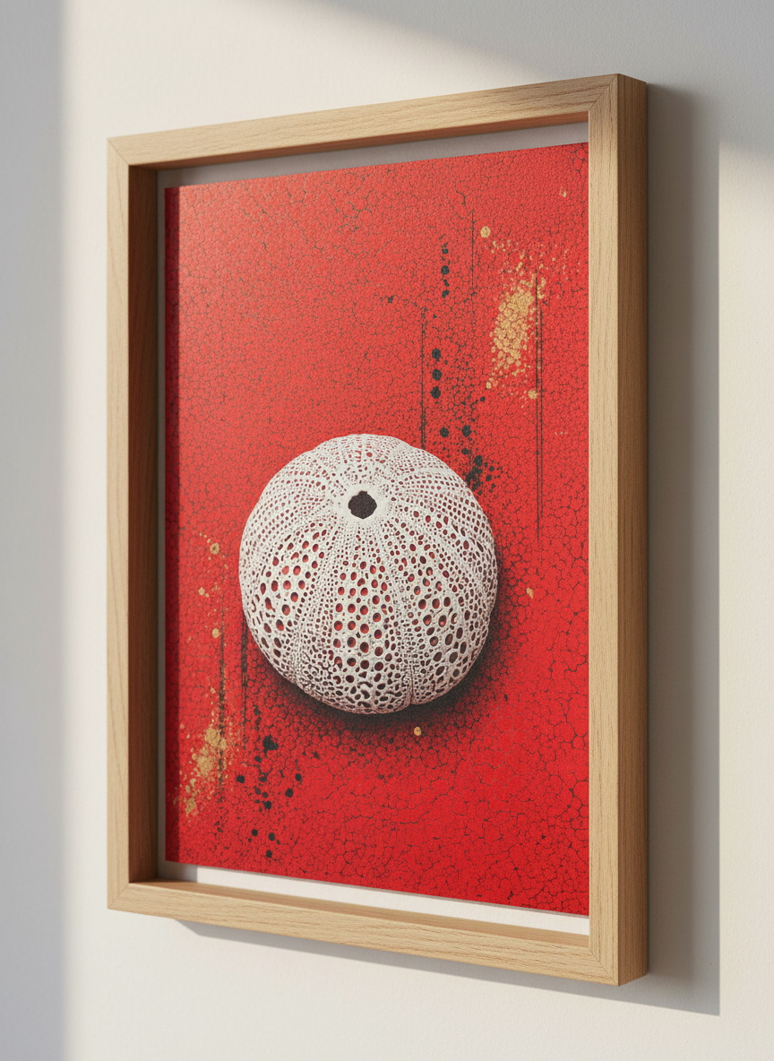 Sea Urchin Wall Art | Red and Gold Abstract Print | Modern Coastal Decor