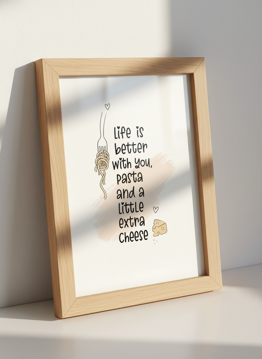 Pasta Quote Art | Kitchen Decor, Foodie Gift, Funny Love Pun Poster