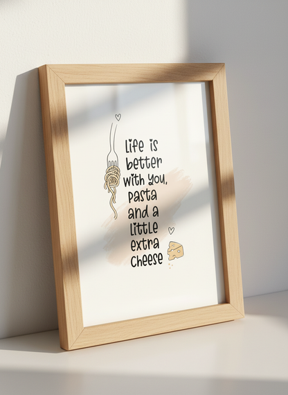 Pasta Quote Art | Kitchen Decor, Foodie Gift, Funny Love Pun Poster