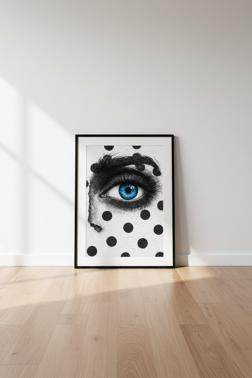 Abstract Eye Framed Wall Art | Modern Home Decor | Pop Art Inspired Poster Print | Ready to Hang Black &amp; White Blue Eye Art