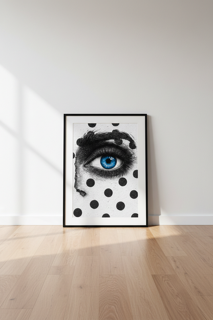 Abstract Eye Framed Wall Art | Modern Home Decor | Pop Art Inspired Poster Print | Ready to Hang Black &amp; White Blue Eye Art