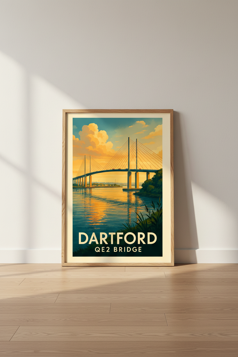 Dartford Q2 Bridge Art Poster – Framed, Unframed &amp; Digital Print | Kent Wall Art