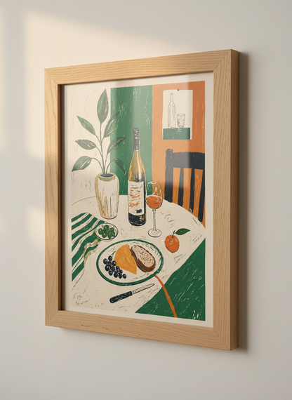 Mediterranean Still Life Wall Art | Green &amp; Ochre Kitchen Print, Dining Room Decor