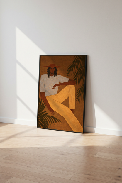 Minimalist Bohemian Art Print | Man with Dreadlocks Framed Wall Art | Mid-Century Modern Living Room Decor | Gallery Wall Poster