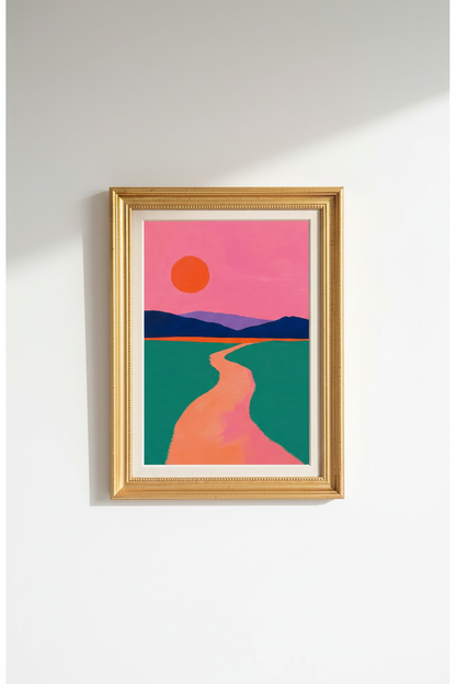 Colorful Landscape | Minimal Sunset Pink, Living Room Decor