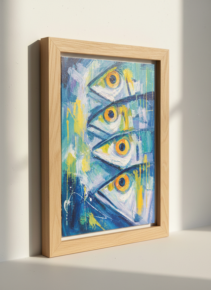 Abstract Fish Wall Art Print | Coastal Kitchen Decor | Impressionist Blue Poster