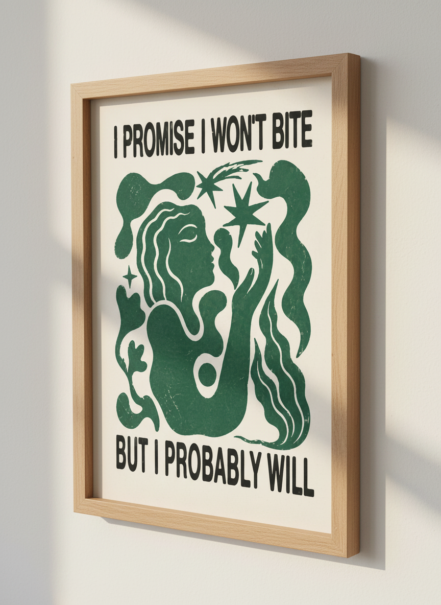 Abstract Woman Art Print | Whimsical Green Wall Decor | Boho Mid-Century Poster Gift