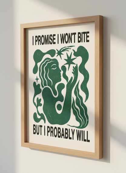 Abstract Woman Art Print | Whimsical Green Wall Decor | Boho Mid-Century Poster Gift