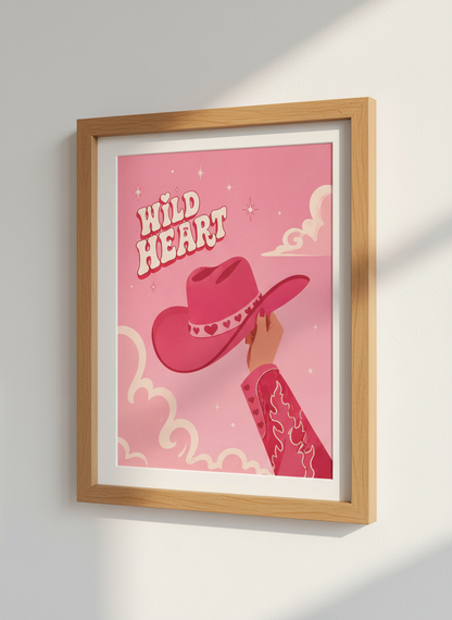 Wild Heart Pink Cowgirl Wall Art | Retro Western Poster, Dorm &amp; Bedroom Decor