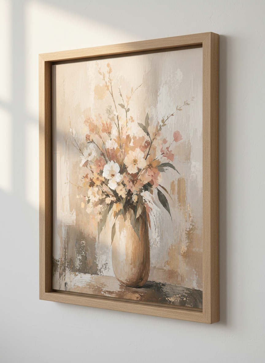 Floral Bouquet Wall Art | Muted Earth Tone Canvas Style Print, Modern Farmhouse Decor