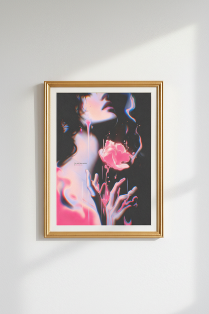 neon floral poster | vaporwave pink black bedroom decor