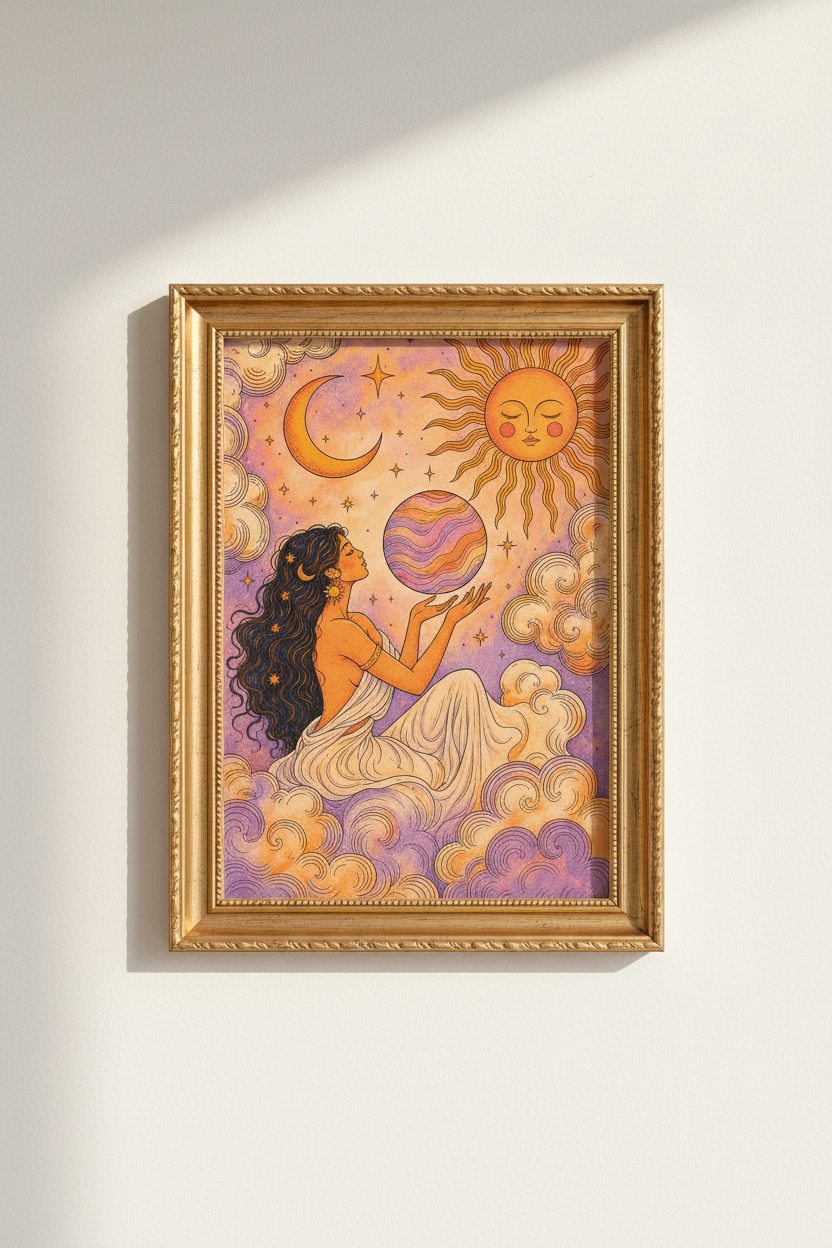 celestial wall art | Boho Sun Moon Decor, Bedroom Poster