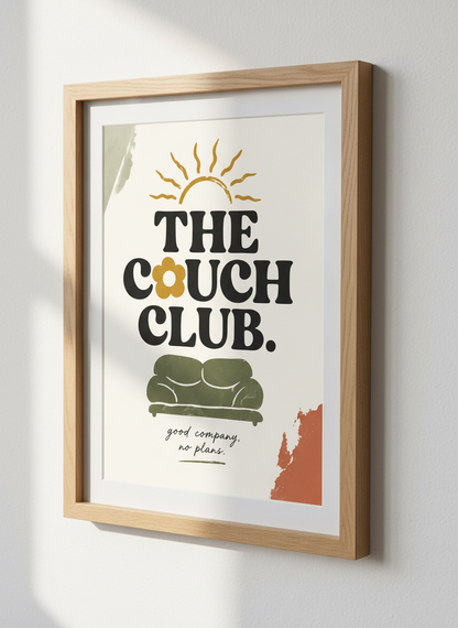 Couch Club Retro Wall Art Print | Boho Living Room Decor | Cozy Aesthetic Poster