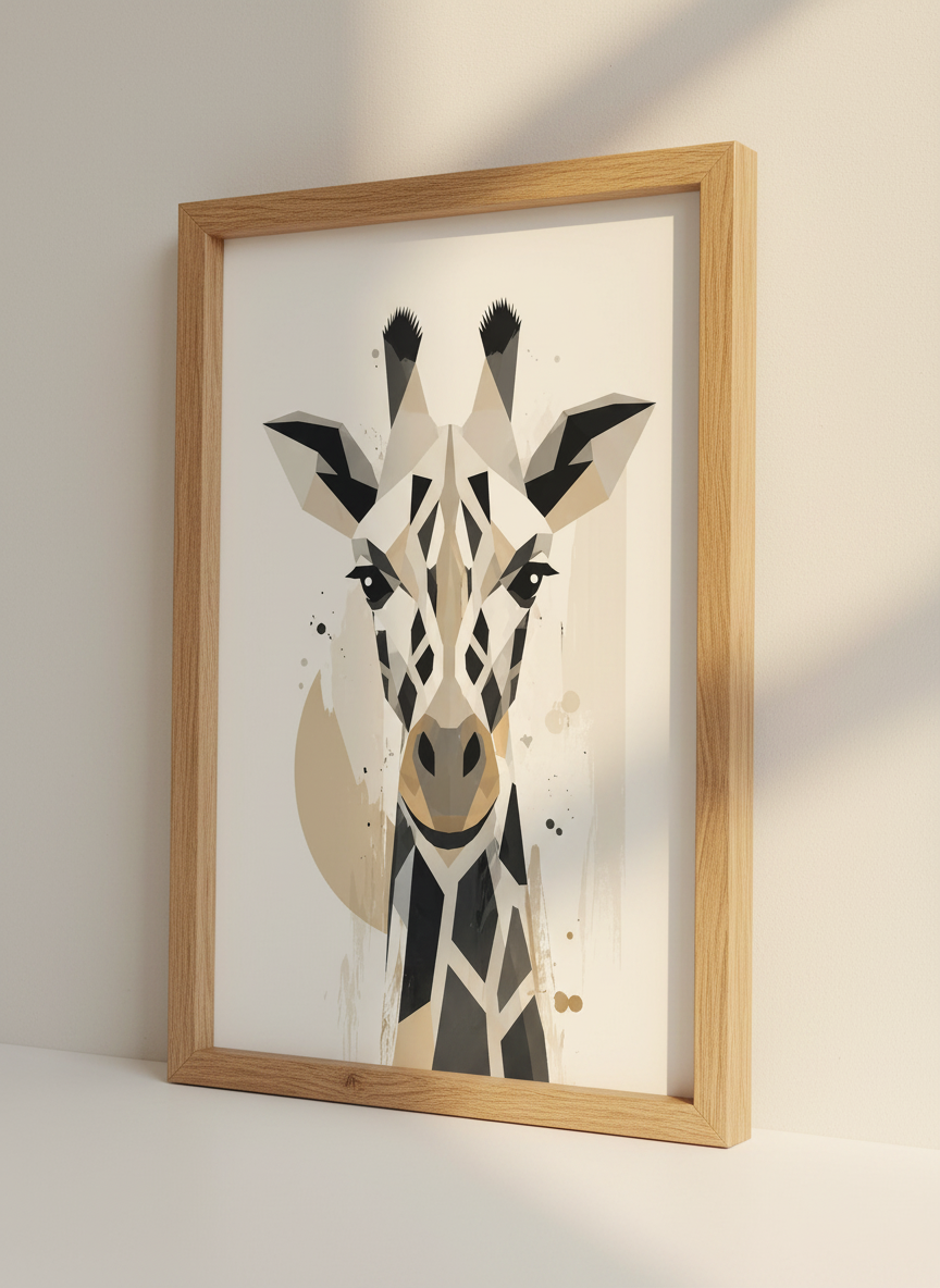 Geometric Giraffe Wall Art Print | Minimalist Neutral Poster, Nursery &amp; Living Room Decor