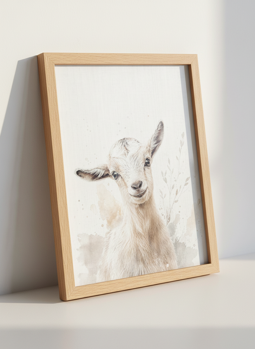 Cute Baby Goat Wall Art | Neutral Watercolor Animal Nursery Decor | Farmhouse Poster