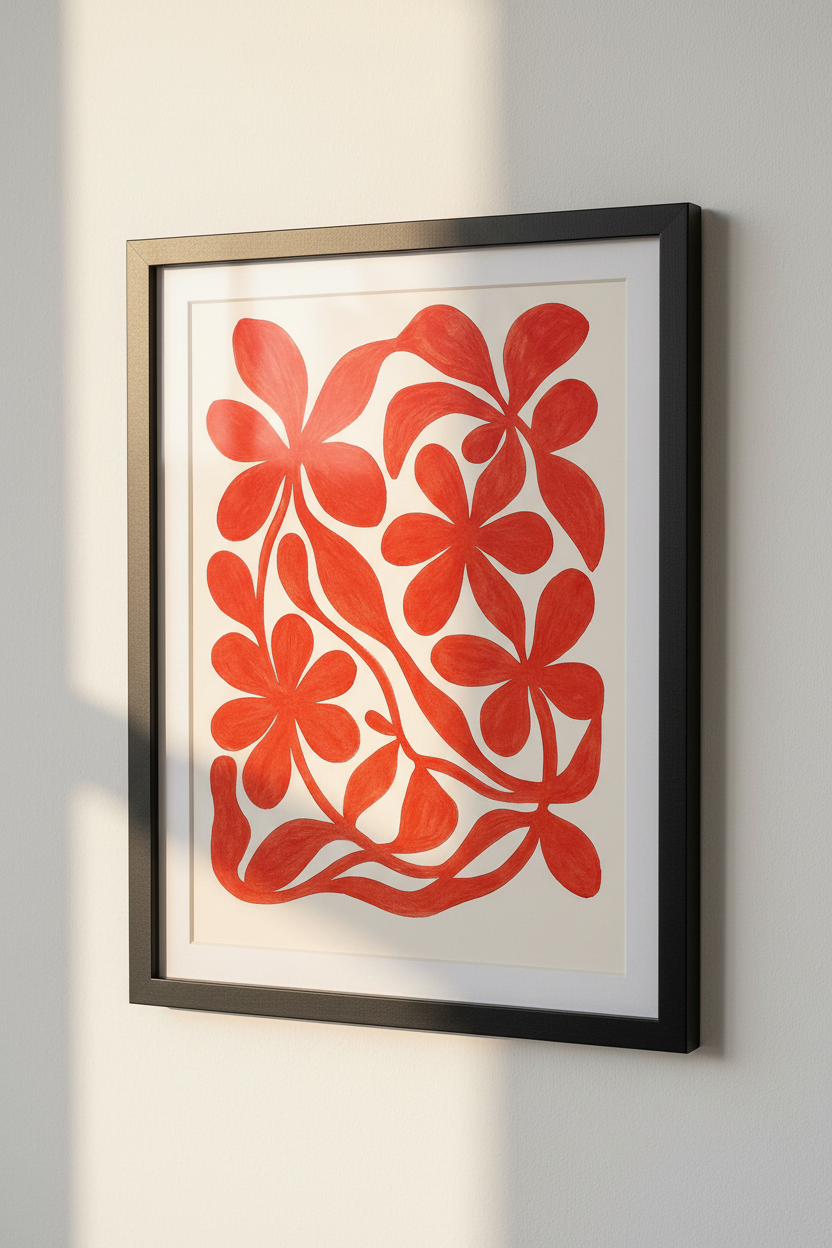 Abstract Floral Wall Art Print | Bold Red Petal Decor | Framed Botanical Poster | Living Room Aesthetic Wall Art