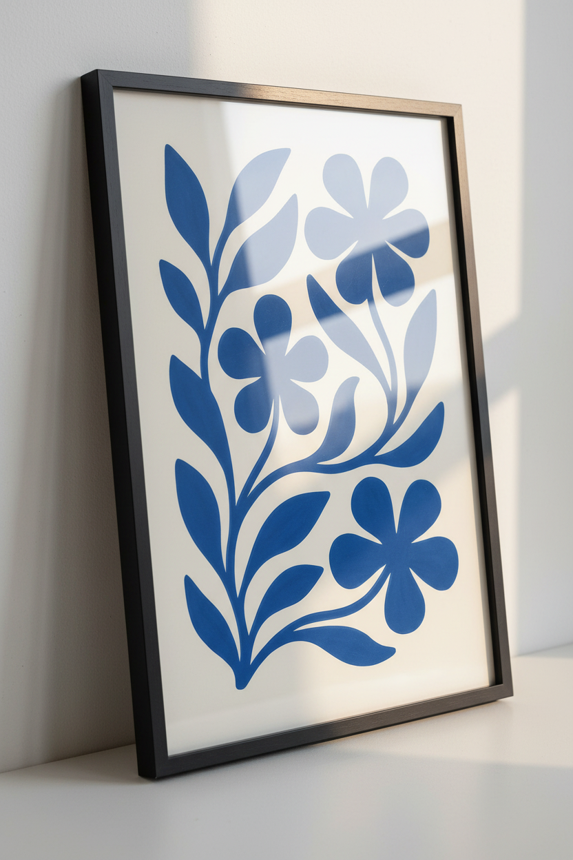 Abstract Floral Framed Wall Art Print | Boho Living Room Decor | Matisse Inspired Botanical Poster, Ready To Hang Art