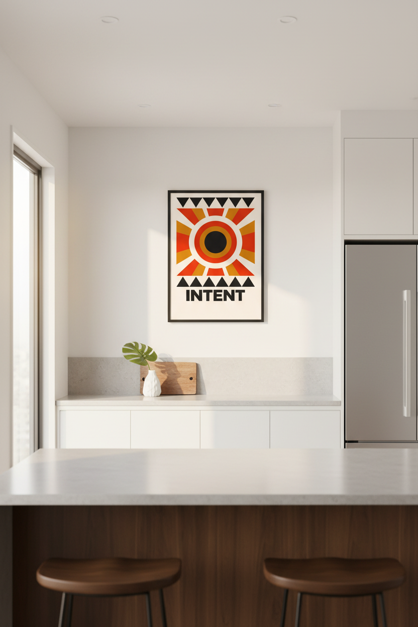 Abstract Geometric Wall Art Print | Mid Century Modern Decor | Minimalist Intent Poster | Retro Sunburst Home Office Art