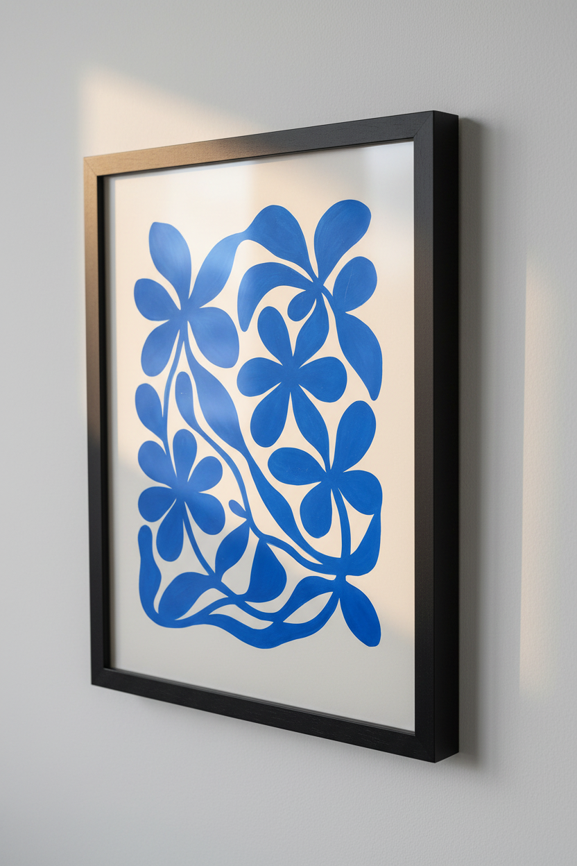 Abstract Floral Wall Art Print | Modern Blue Botanical Framed Art | Living Room Decor | Eclectic Gallery Wall Poster